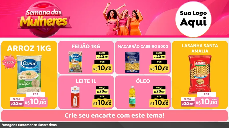 Modelo de TV para TV Horizontal com o tema Semana das Mulheres para Supermercado