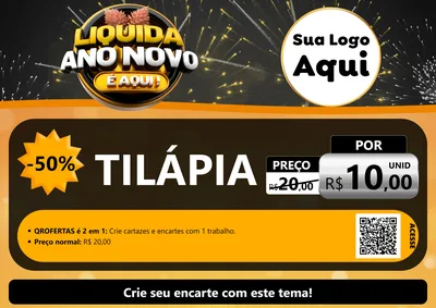 Modelo de Cartaz para Cartaz A4 Horizontal com o tema Liquida Ano Novo É Aqui! para Peixaria