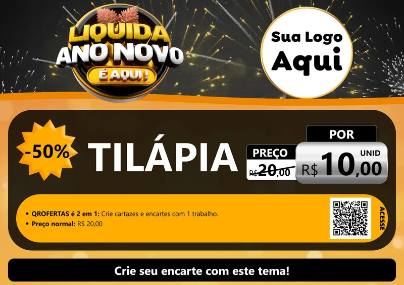 Modelo de Cartaz para Cartaz A4 Horizontal com o tema Liquida Ano Novo É Aqui! para Peixaria