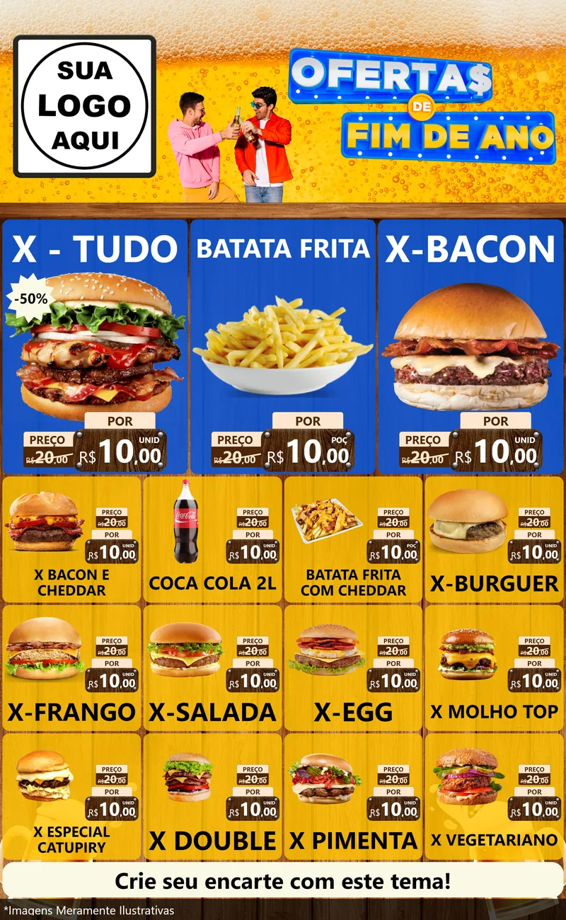 Modelo de Encarte para Encarte Grande com o tema Ofertas de Fim de Ano para Hamburgueria