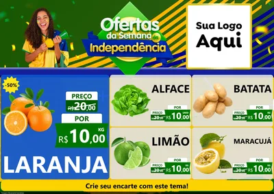Modelo de Encarte para Encarte A4 Horizontal com o tema Ofertas da Semana da Independência para Hortifrúti