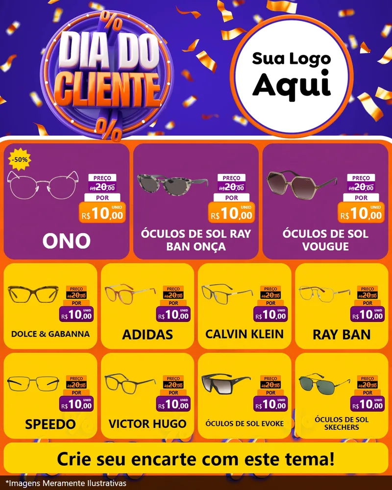 Modelo de Rede Social para Feed Instagram com o tema Dia do Cliente para Óticas