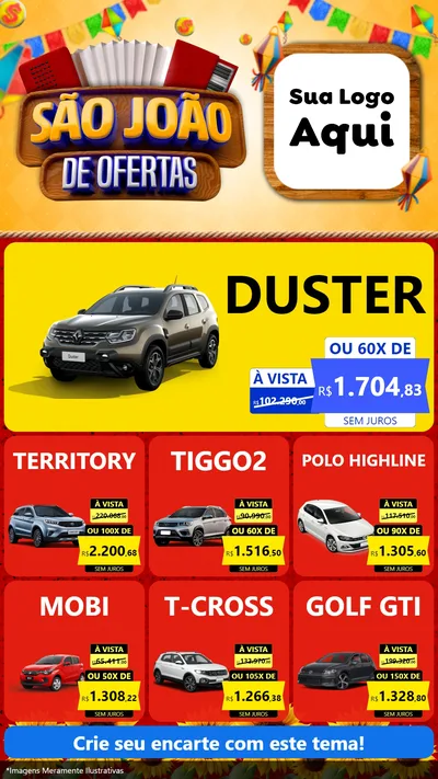 Modelo de Rede Social para Stories com o tema São João de Ofertas para Concessionaria de Carros