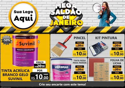 Modelo de Encarte para Encarte A4 Horizontal com o tema Mega Saldão de Janeiro para Tintas e Ferramentas