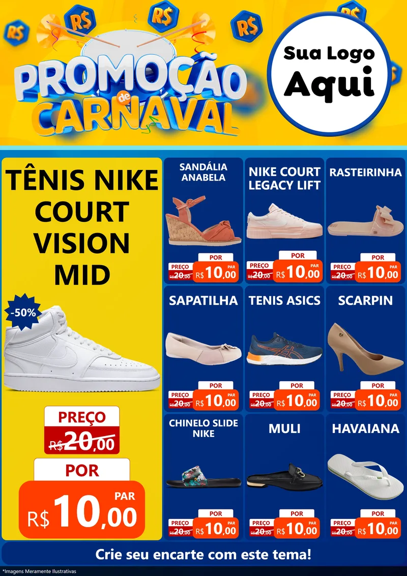 Modelo de Encarte para Encarte A4 Vertical com o tema Promoção de Carnaval para Calçados