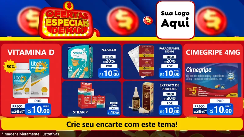 Modelo de TV para TV Horizontal com o tema Ofertas Especiais de Maio para Farmácia