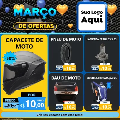 Modelo de Rede Social para Feed Facebook com o tema Março de Ofertas para Moto peças