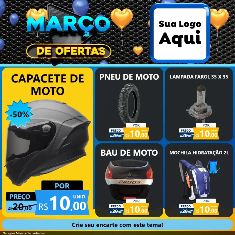 Modelo de Rede Social para Feed Facebook com o tema Março de Ofertas para Moto peças
