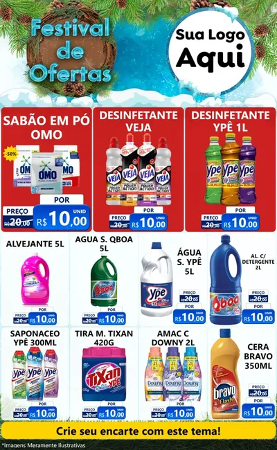 Modelo de Encarte para Encarte Grande com o tema Festival de Ofertas - Inverno para Produtos de Limpeza