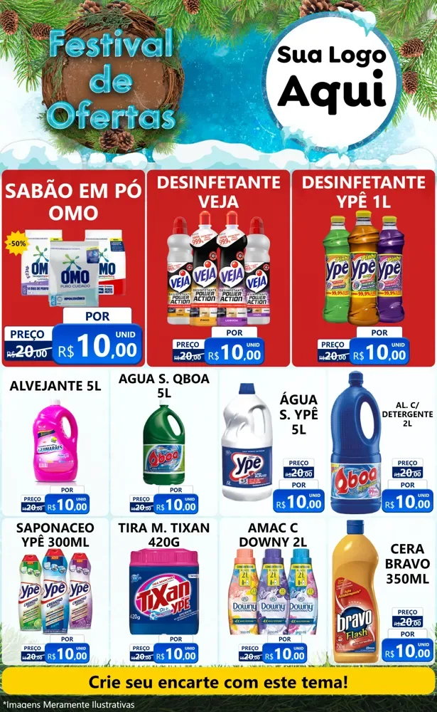 Modelo de Encarte para Encarte Grande com o tema Festival de Ofertas - Inverno para Produtos de Limpeza