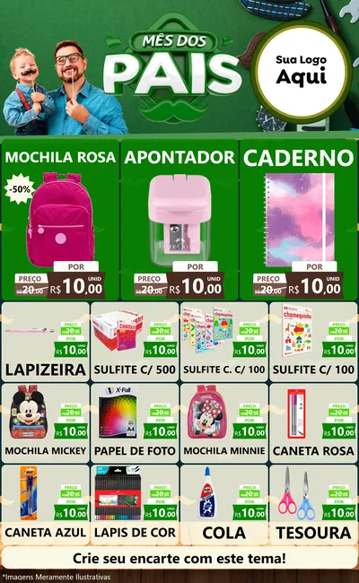 Modelo de Encarte para Encarte Grande com o tema Mês dos Pais para Papelaria