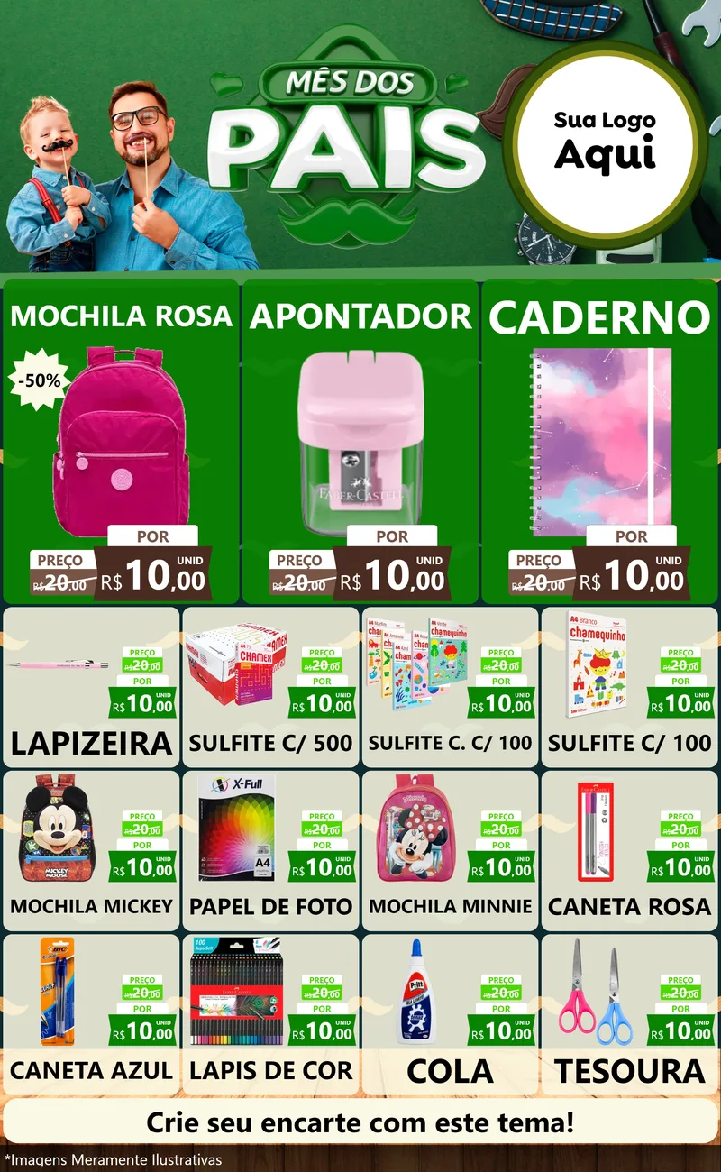 Modelo de Encarte para Encarte Grande com o tema Mês dos Pais para Papelaria