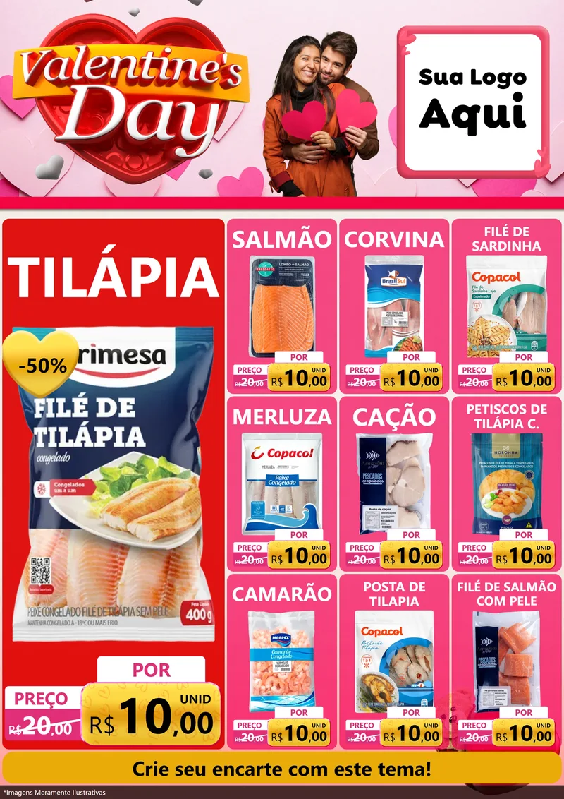 Modelo de Encarte para Encarte A4 Vertical com o tema Valentine's Day para Peixaria