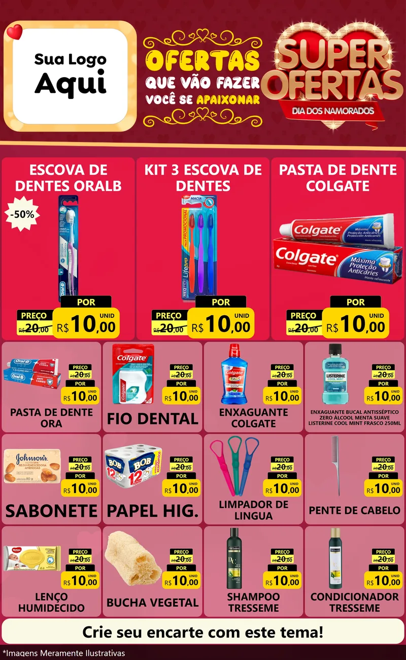 Modelo de Encarte para Encarte Grande com o tema Dia dos Namorados para Higiene Pessoal