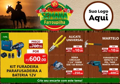 Modelo de Encarte para Encarte A4 Horizontal com o tema Especial Semana Farroupilha para Maquinas e Ferramentas