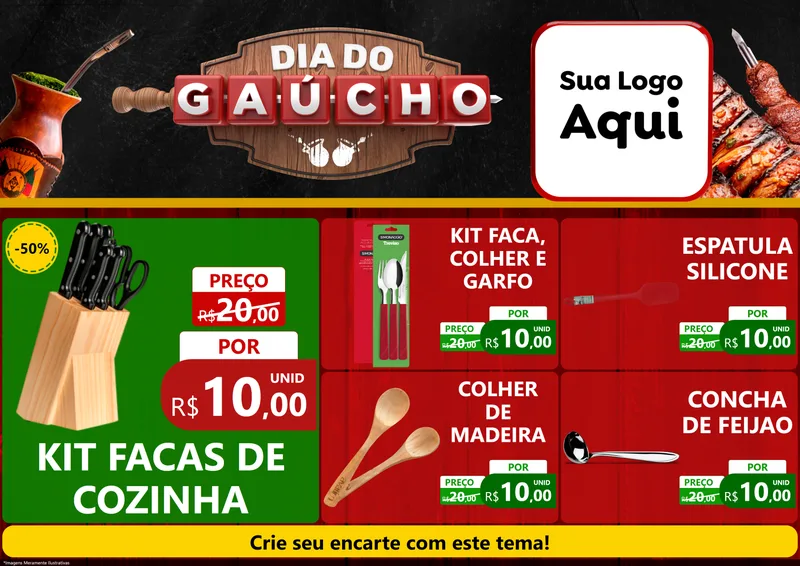 Modelo de Encarte para Encarte A4 Horizontal com o tema Dia do Gaúcho para Utilidades Domésticas