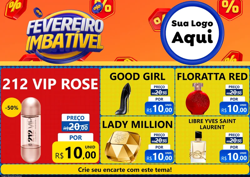 Modelo de Encarte para Encarte A4 Horizontal com o tema Fevereiro Imbatível para Perfumes