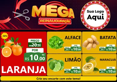 Modelo de Encarte para Encarte A4 Horizontal com o tema Mega Reinauguração para Hortifrúti