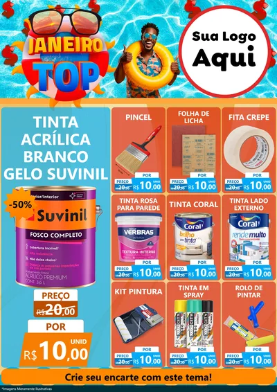 Modelo de Encarte para Encarte A4 Vertical com o tema Janeiro Top para Tintas e Ferramentas