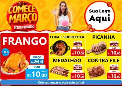Modelo de Encarte para Encarte A4 Horizontal com o tema Comece Março Economizando para Assados