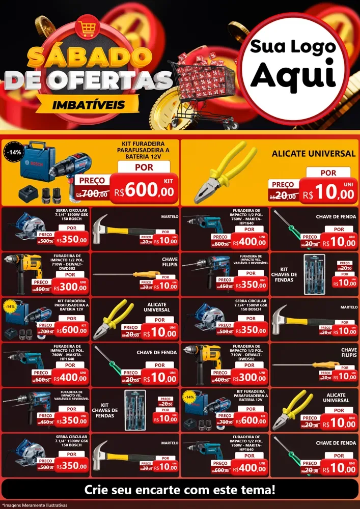 Modelo de Encarte para Encarte A4 Vertical com o tema Sábado de Ofertas Imbatíveis para Maquinas e Ferramentas