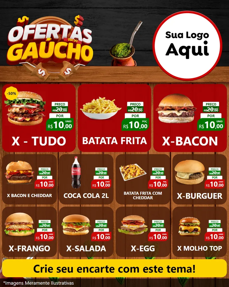 Modelo de Rede Social para Feed Instagram com o tema Ofertas Dia do Gaúcho para Hamburgueria