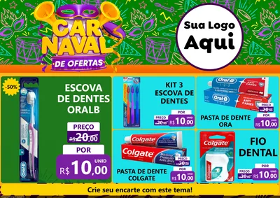 Modelo de Encarte para Encarte A4 Horizontal com o tema Carnaval de Ofertas para Higiene Pessoal