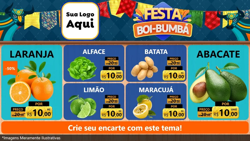 Modelo de TV para TV Horizontal com o tema Festa Boi Bumbá para Hortifrúti