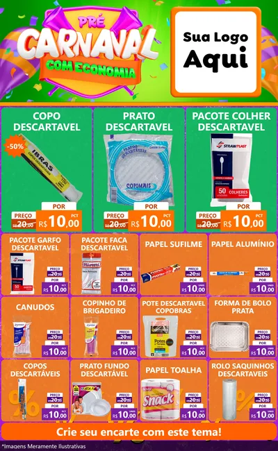 Modelo de Encarte para Encarte Grande com o tema Pré-Carnaval Com Economia para Embalagens