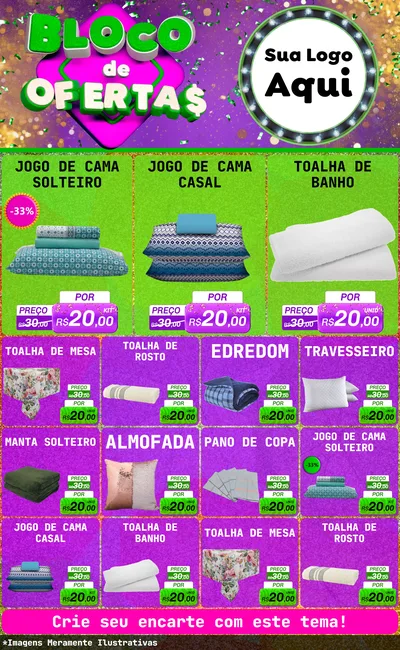 Modelo de Encarte para Encarte Grande com o tema Bloco de Ofertas para Cama, Mesa e Banho