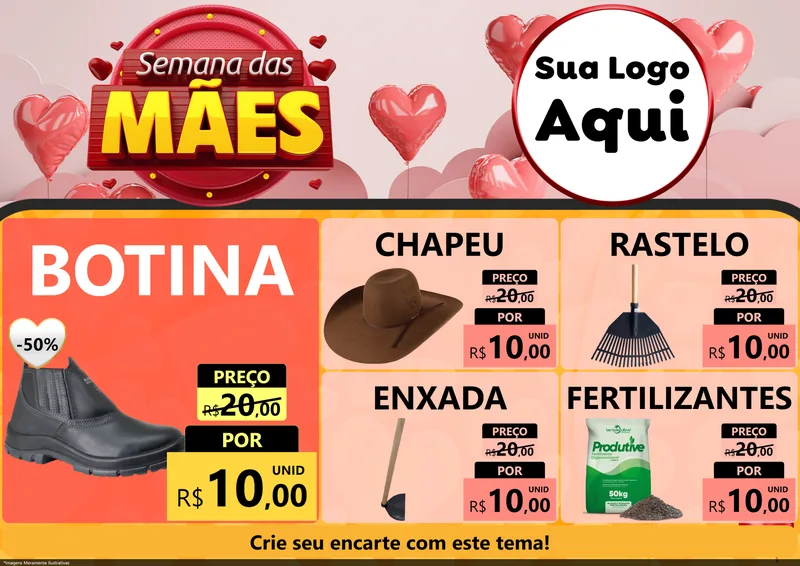 Modelo de Encarte para Encarte A4 Horizontal com o tema Semana das Mães para Agropecuária