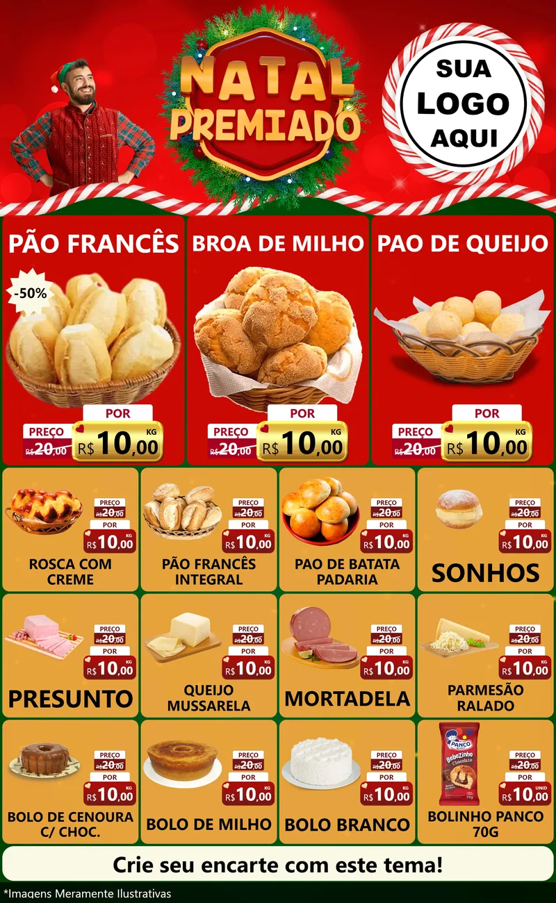 Modelo de Encarte para Encarte Grande com o tema Natal Premiado para Padaria
