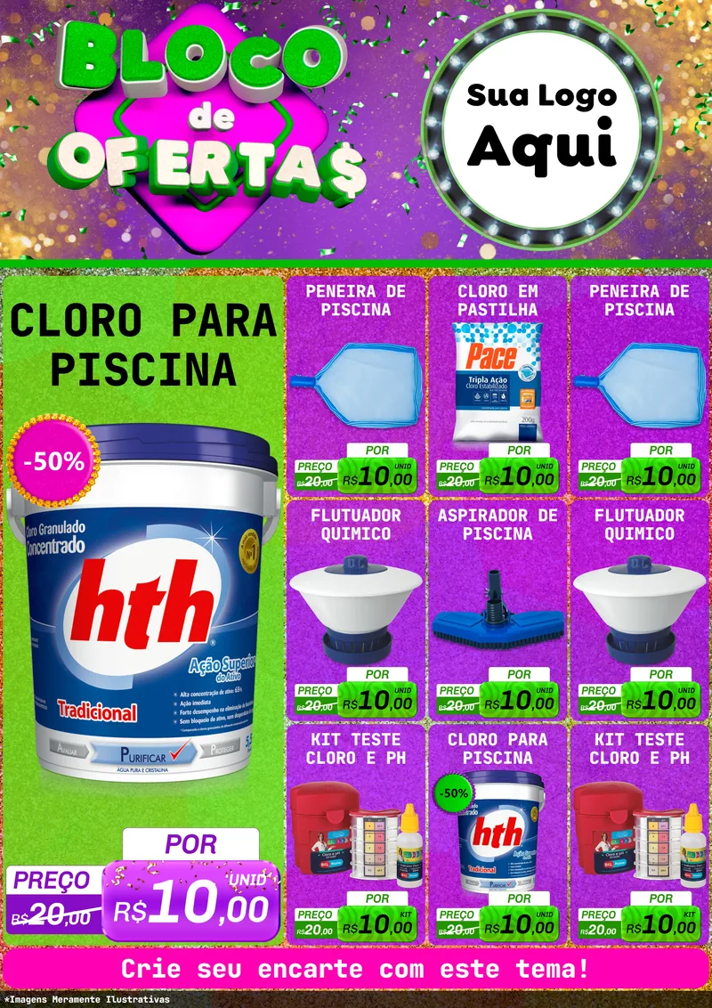 Modelo de Encarte para Encarte A4 Vertical com o tema Bloco de Ofertas para Produtos para Piscina