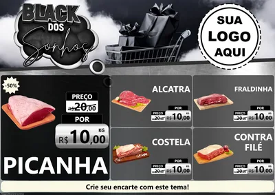 Modelo de Encarte para Encarte A4 Horizontal com o tema Black dos Sonhos para Açougue
