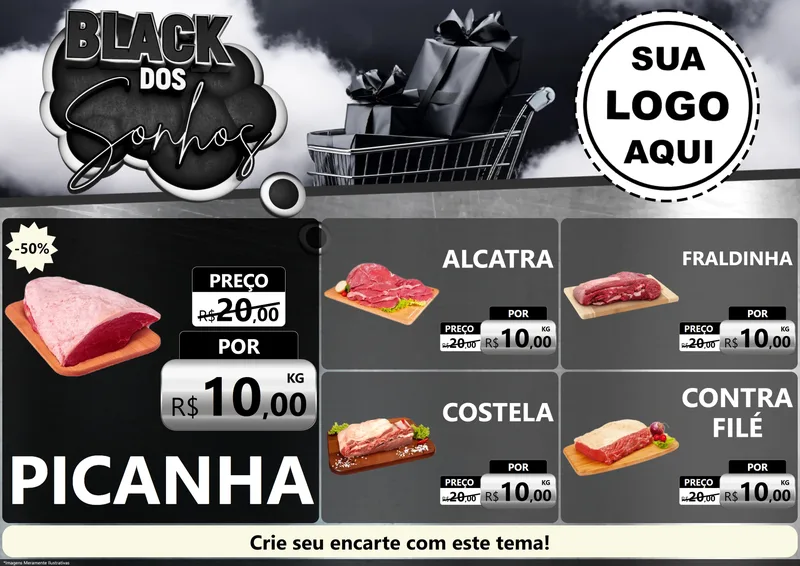 Modelo de Encarte para Encarte A4 Horizontal com o tema Black dos Sonhos para Açougue
