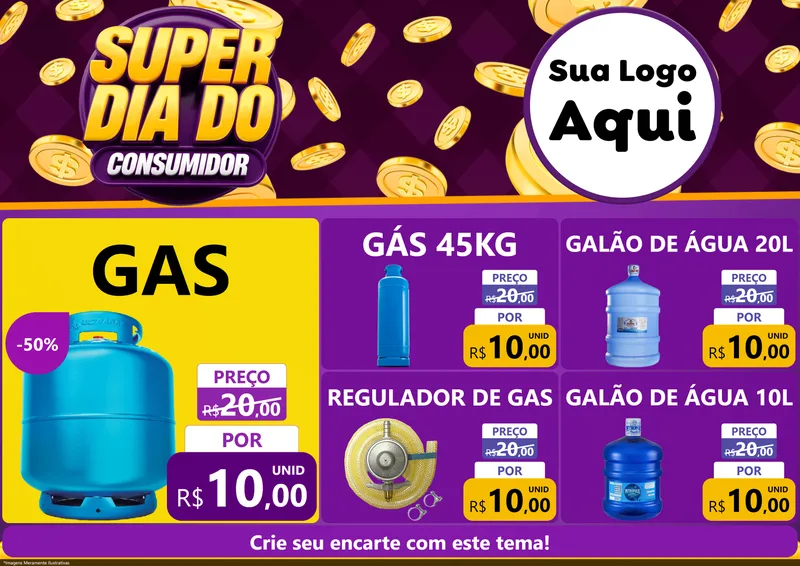Modelo de Encarte para Encarte A4 Horizontal com o tema Super Dia do Consumidor para Água e gás
