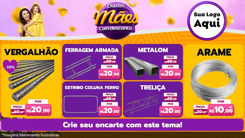 Modelo de TV para TV Horizontal com o tema Dia das Mães com Desconto para Ferragens