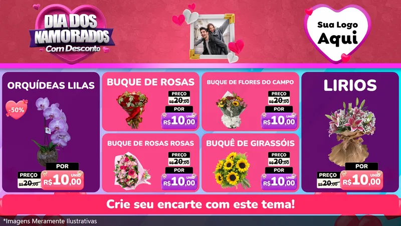 Modelo de TV para TV Horizontal com o tema Dia Dos Namorados Com Desconto para Floricultura e jardim