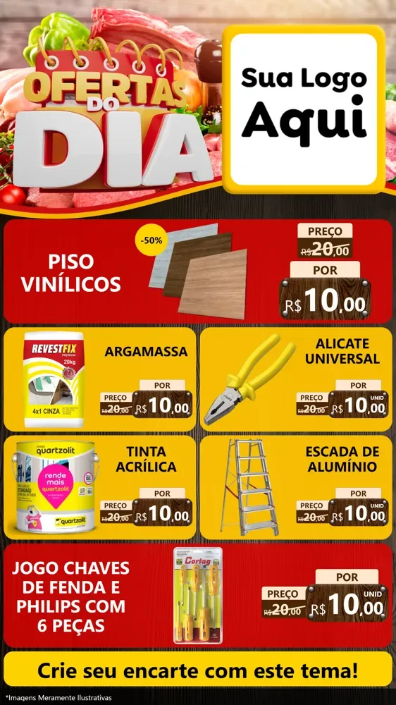 Modelo de TV para TV Vertical com o tema Ofertas do Dia para Material para Construção