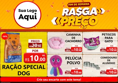 Modelo de Encarte para Encarte A4 Horizontal com o tema Fim de Semana Rasga Preços para Pet Shop