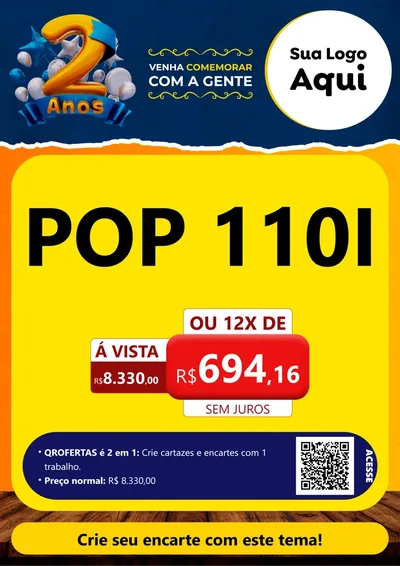 Modelo de Cartaz para Cartaz A4 Vertical com o tema Aniversário de 2 anos para Concessionaria de Motos