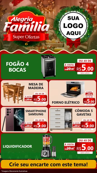 Modelo de TV para TV Vertical com o tema Alegria Em Família - Super Ofertas para Móveis e Eletro