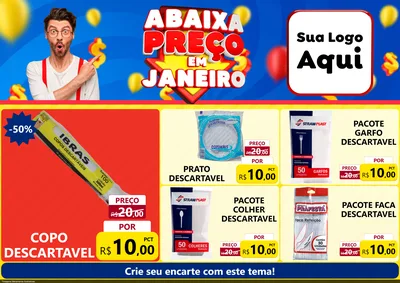 Modelo de Encarte para Encarte A4 Horizontal com o tema Abaixa Preço em Janeiro para Embalagens