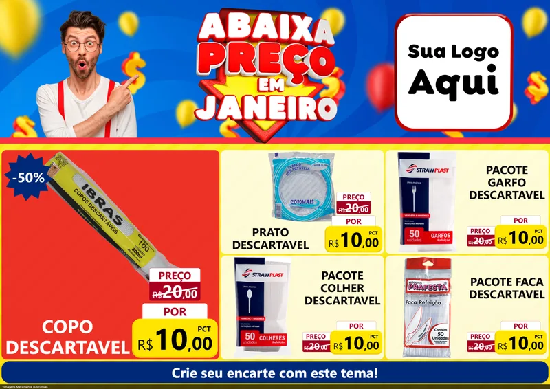 Modelo de Encarte para Encarte A4 Horizontal com o tema Abaixa Preço em Janeiro para Embalagens