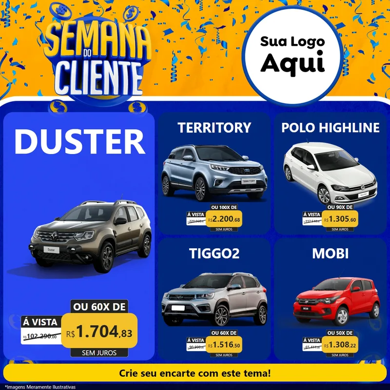 Modelo de Rede Social para Feed Facebook com o tema Semana do Cliente para Concessionaria de Carros