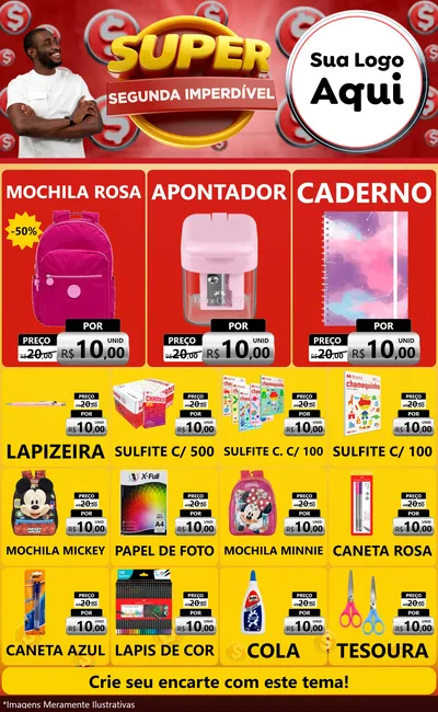 Modelo de Encarte para Encarte Grande com o tema Super Segunda Imperdível para Papelaria