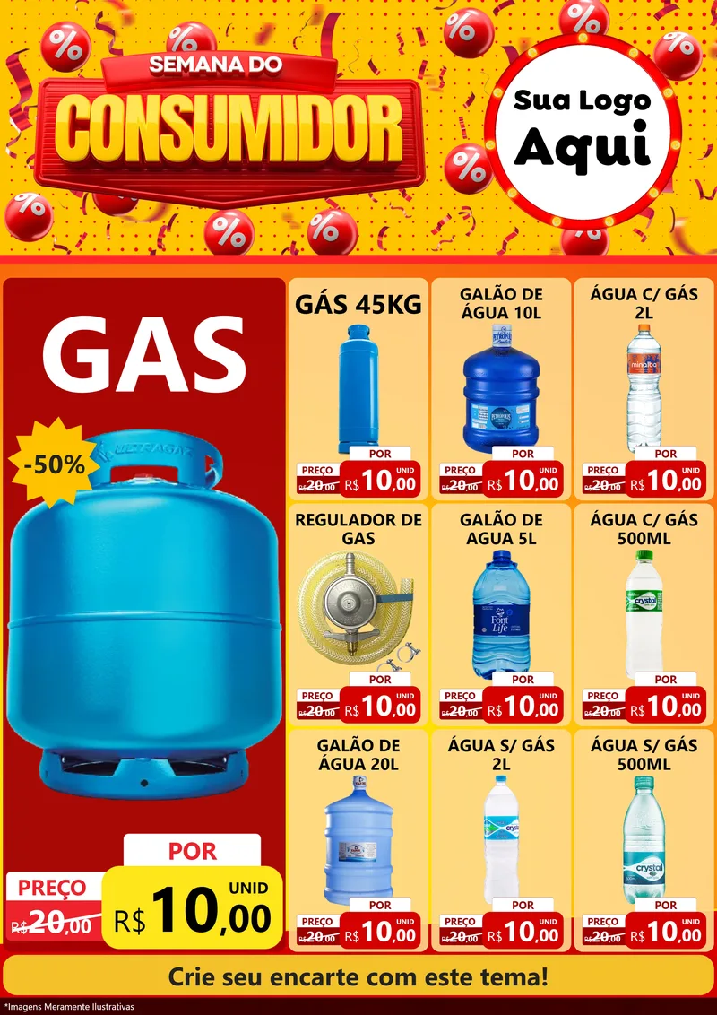 Modelo de Encarte para Encarte A4 Vertical com o tema Semana do Consumidor para Água e gás
