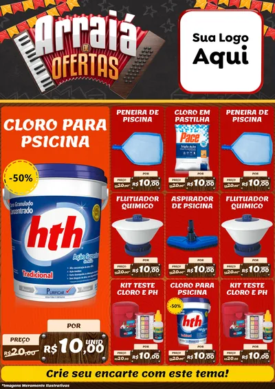 Modelo de Encarte para Encarte A4 Vertical com o tema Arraiá de Ofertas - Junina para Produtos para Piscina