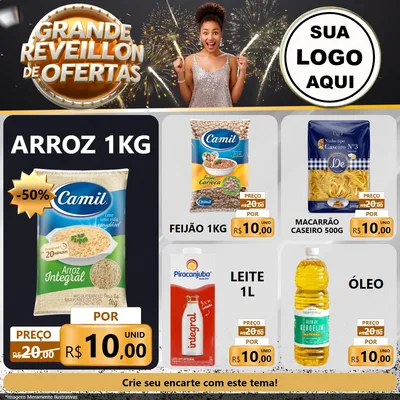 Modelo de Rede Social para Feed Facebook com o tema Grande Réveillon de Ofertas para Supermercado