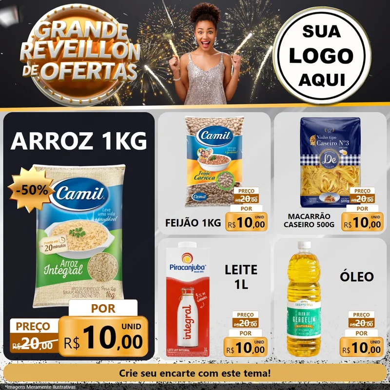 Modelo de Rede Social para Feed Facebook com o tema Grande Réveillon de Ofertas para Supermercado